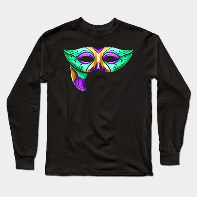 Green Mask For Mardi Gras Long Sleeve T-Shirt by SinBle